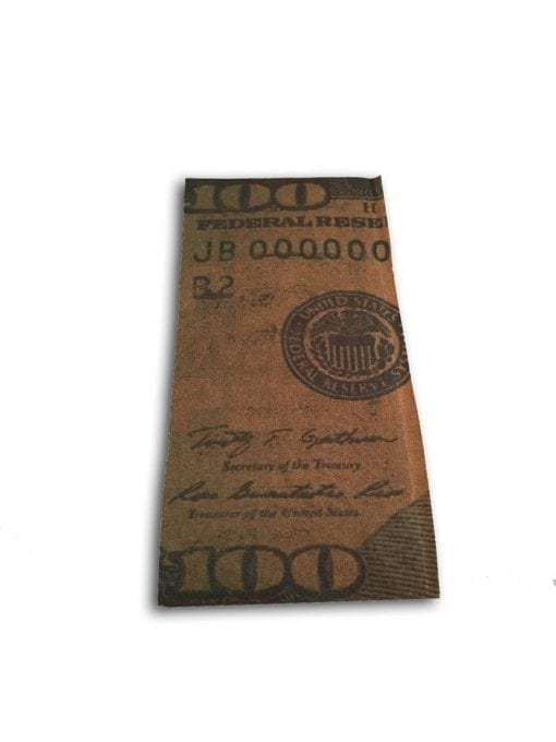 Photo of a single unrolled Benjamin cigar wrap.